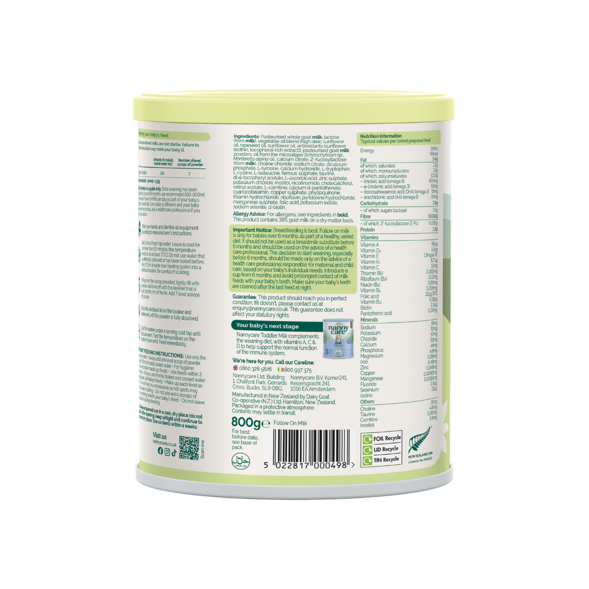 Nannycare Follow On Goat Milk Formula — Stage 2 (800g)